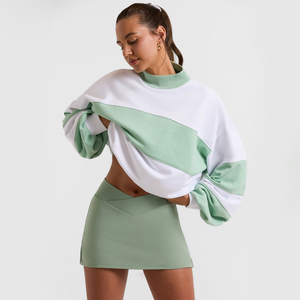 Sudadera de cuello alto extragrande de algodón de doble capa para mujer con logo personalizado, manga larga y hombros caídos, ideal para primavera - Product Image 6