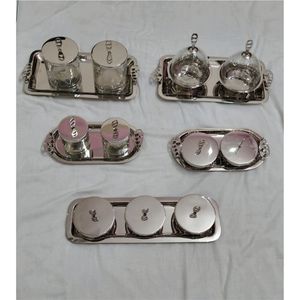 Luxury Hammered Glass Spice Jar Set with Stainless Steel Tray Decorative <b>Kitchen</b> <b>Storage</b> Container Sugar Tea Canister with Lid - Product Image 5