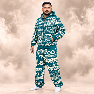 Teal And Cream Allover Graphic Tracksuit <b>Full</b> <b>Zip</b> <b>Hoodie</b> And Pants Set Unisex Custom Label Printed Streetwear Wholesale Clothing - Product Image 4