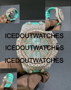 Montre pour homme en moissanite sertie de pierres, bracelet en acier inoxydable, cadran en verre, fermoir à bracelet, résistance à l'eau 10 bars - Product Image 2