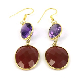 Royal Design Oval Amethyst Red Onyx Bezel Set Bohemian Style <b>Huggie</b> Earrings 925 Sterling <b>Silver</b> Certified Jewelry - Product Image 2