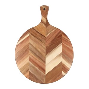 Planche à découper ronde en bois de haute qualité, vente d'usine, avec poignée, motif en chevron - Product Image 1