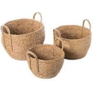 Ensemble de 3 housses de pot de plante en osier naturel faites à la main avec poignées, doublure imperméable, écologiques et pliables pour la décoration intérieure - Product Image 5