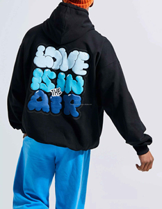 Venta al por mayor de algodón térmico de rizo francés recortado peso pesado Puff impresión Sudadera con capucha Unisex fabricante personalizado serigrafía Sudadera con capucha - Product Image 5