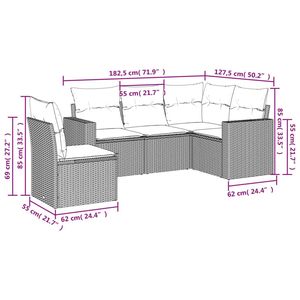 Juego de sofás de patio de ratán sintético negro de 5 piezas con cojines, elegantes muebles de exterior - Product Image 3