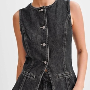 Women Two Piece Solid Denim Cotton Yoga Set Sleeveless <b>Top</b> Relaxed Fit Elastic Waist Shorts Eco-Friendly Quick Dry Summer Casual - Product Image 4