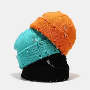 Gorro de punto turquesa con decoración de remaches, estilo punk, unisex, para adultos, hecho a mano, color sólido, 56-58 cm - Product Image 2