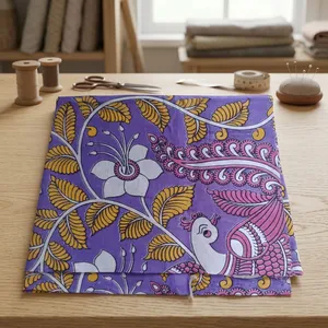 Sari en coton imprimé à la main Royal Bloom Kalamkari, modèle Banarasi, tissu en georgette lourde pour les occasions indiennes et pakistanaises - Product Image 6