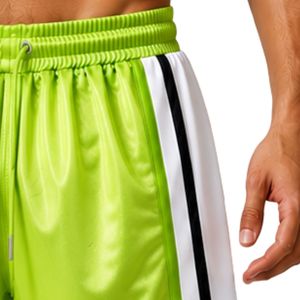 Shorts de basket-ball pour hommes vert lime avec panneaux latéraux blancs et noirs, shorts de sport d'entraînement, taille élastique, vêtements de sport, vêtements de fitness - Product Image 4