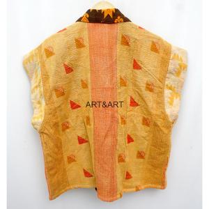 Chaqueta Kimono Acolchada de Algodón con Parches para Mujer, Cuello en V, Manga Corta, Ecológica, Transpirable, Diseño Vintage, con Cinturón y Bolsillos - Product Image 3