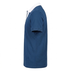 Polo de Manga Corta Azul para Hombre, de Algodón Piqué, con Cuello Blanco, Estilo Casual, Corte Regular, Tejido de Punto Antiarrugas - Product Image 3