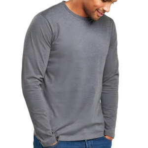 Camiseta de Manga Larga para Hombre, Color Gris Carbón, Mezcla de Algodón Suave y Transpirable, Corte Ajustado Informal, Camiseta Básica Cómoda para Uso Diario - Product Image 5