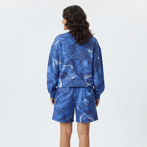 Women Sublimation Crew Neck Sweat Shorts Set 100% Polyester Fleece Mid Drawstring Waist Sublimated Winter Wear Shorts Set - Product Image 6