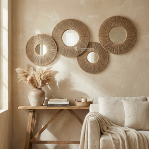 Paper Rope <b>Wall</b> <b>Mirror</b> <b>Set</b>, Boho Chic Sunburst <b>Wall</b> Art for Bedroom, Living Room & Entryway, Eco-friendly Natural Fiber Decor - Product Image 2