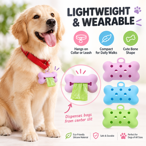 Dispensador de Bolsas para Excremento de Perro, Portátil, Biodegradable, de Silicona, con Forma de Hueso y Clip para Correa, Fácil de Usar - Product Image 2