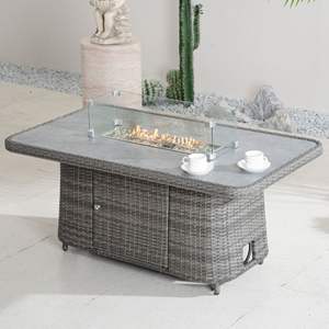 Mesa rectangular para fogatas de patio con tapa elevable, protector contra el viento y cubierta, de propano, color gris - Product Image 1