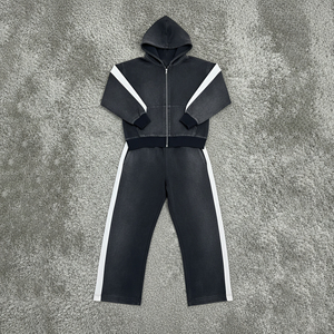 Men's Hooded Sweatshirt Set Black White Stripe Sporty <b>Tracksuit</b> <b>Winter</b> Wear Printed Logo Front Breathable Streetwear 100% Cotton - Product Image 3