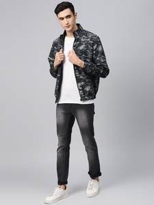 Blouson bomber camouflage pour homme, col montant, fermeture éclair, coupe ajustée, polyester, vêtement d'automne - Product Image 1