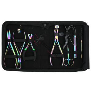 Hair Extension Tools Kit with Rainbow Microbead Crimper Bead Removal Plier Hair <b>Tape</b> In Plier Keratin Bond Cutter with Tool Case - Product Image 1