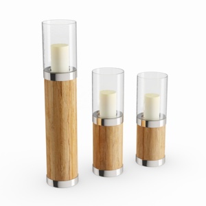 Support de bougie en bois, métal et verre en trois tailles différentes, brun naturel, pour la décoration de la maison et de Noël, fait à la main - Product Image 1