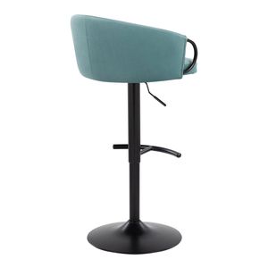 Set Claire di 2 Sgabelli da Bar Contemporanei Regolabili in Metallo Nero e Velluto Azzurro con Poggiapiedi Rotondo a T Girevole - Product Image 4
