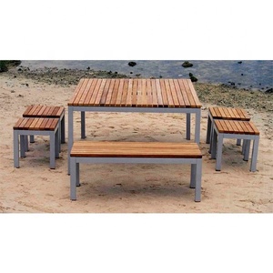 Meubles de jardin en teck, ensemble de Table à manger et 2 tabourets en aluminium - Product Image 2