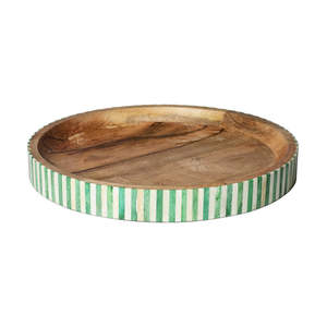 Oval Wooden Storage Tray With Black White resin in lay Striped <b>Edge</b> Minimalist Design For <b>Table</b> serving tray wood premium - Product Image 4