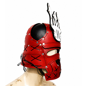 Casco de Dragón Samurai Japonés Hecho a Mano en Cuero Rojo con Patrón de Cruz, Accesorio de Moda para Disfraces de Cosplay y Fiestas de Halloween - Product Image 4