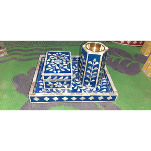 Ensemble d'encens Bukhoor en os incrusté gris chevron avec plateau |   Brûleur d'encens arabe fait main et boîte - Product Image 6