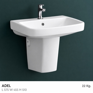 Juego de Lavabo Rectangular Adel con Pedestal, Grifo Cromado de un Solo Orificio, Diseño Minimalista, Lavabo de Cerámica, Manija de Palanca, Garantía de 5 Años - Product Image 2