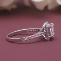 Bague de fiançailles et de mariage en argent sterling 925 massif, certifiée IGI, avec diamant de laboratoire taille princesse 1 carat et halo, pavé de luxe pour mariée