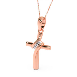 Collar con Colgante de Cadena de Oro Rosa con Diamantes y Cruz Trenzada - Product Image 2