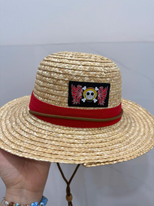 Boho Character Printed <b>Straw</b> Boater <b>Hat</b> Wide Brim Summer Beach Outdoor Sun Protection Unisex Adult Red Ribbon - Product Image 3