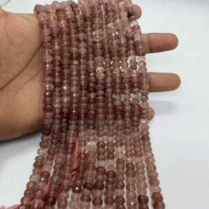 Cuentas facetadas de cuarzo fresa natural en forma de rondel, hilo de 16 pulgadas, gemas rosas para fabricación de joyas, venta al por mayor - Product Image 1