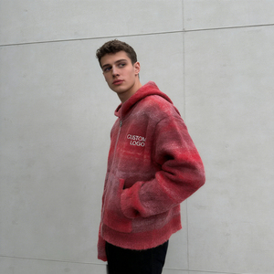 Sudadera con Capucha para Hombre, Moderna, Roja Degradada, de Tela Texturizada, con Cierre, Logotipo Personalizado, Bolsillos Grandes, Estilo Casual - Product Image 2