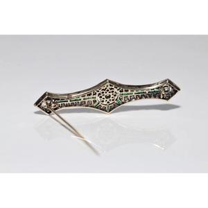 Broche vintage de plata 925 chapado en oro de 14k con moissanita, diamante y esmeralda, y diamante redondo para mujer y hombre. - Product Image 1