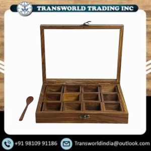 Wooden Spice <b>Box</b> with Compartments Handmade Rustic Kitchen Masala Dabba Storage <b>Container</b> for Home Restaurant Use - Product Image 4