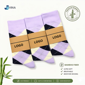 Custom LOGO <b>Material</b> Men's Spandex/Nylon/Cotton Ankle Socks Argyle Pattern Purple Colors Soft Moisture Wicking Eco Friendly - Product Image 3