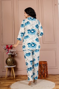 <b>UK</b> FASHION <b>Women's</b> Blue Floral Cotton <b>Kurta</b> Set Loose Fit Ankle-Length Ethnic Wear Casual Style India Pakistan Fashion All - Product Image 4