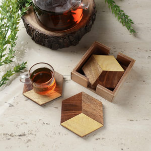 Ensemble de quatre sous-verres incrustés en bois MDF de haute qualité, conception pentagone avec fonction de sublimation pour table à bière - Product Image 2