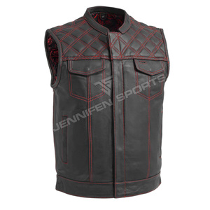 Chaleco de Cuero para Motocicleta, Corte Diamante, Estilo Biker, Sin Mangas, para Verano, Transpirable, para Club de Motociclistas - Product Image 1