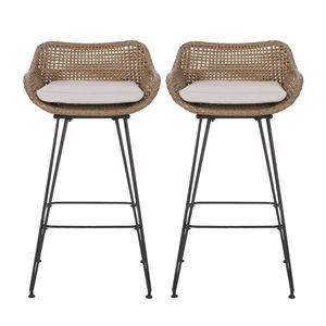 Set di 2 sgabelli da bar per esterni in vimini e ferro da 29,25 pollici con cuscino per mobili da giardino - Product Image 2