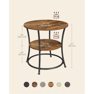 Tavolino a 2 livelli con struttura in acciaio, piano spazioso per piccoli spazi, marrone rustico, nero inchiostro - Product Image 2