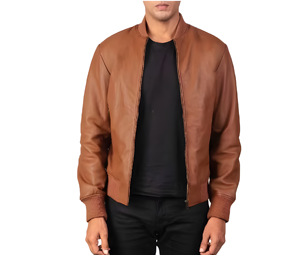 Chaqueta Bomber Marrón de Gamuza para Hombre, Cierre de Cremallera, Cuello Varsity, Puños de Punto Acanalado, Forro de Poliéster, Prenda Exterior Elegante - Product Image 2