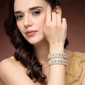 Elegant Gold Plated Alloy Women's Classic Geometric Zircon Bangle Set Wedding Jewelry <b>Gift</b> Third Party Certified Fashion Bangles - Product Image 2