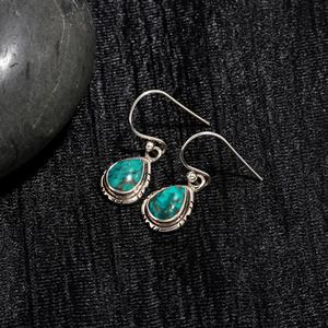 Boucles d'oreilles pendantes en forme de poire, turquoise vert, boucles d'oreilles en turquoise, argent sterling 925, faites à la main, bijoux pour femme, boucles d'oreilles pendantes - Product Image 2