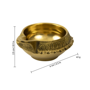 Gold Plated Brass Diya Traditional Oil Lamp Round Puja Decorative Akhand Jyoti for <b>Home</b> <b>Temple</b> - Product Image 2