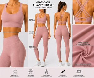 Women Cross Back Strappy <b>Yoga</b> <b>Set</b> High Waist Leggings Sports Bra Gym Workout Activewear <b>Set</b> - Product Image 5