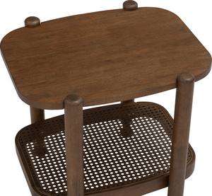 โต๊ะข้างโซฟาพรีเมียมทันสมัย รุ่นโคโค่ ไม้โอ๊คมาเลเซียหน้าท็อปไม้เนื้อแข็ง พร้อมชั้นวางด้านล่างหวายสังเคราะห์ สำหรับห้องนั่งเล่น - Product Image 5