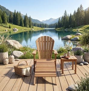 เก้าอี้ไม้ Adirondack สไตล์เรียบง่ายสำหรับใช้งานกลางแจ้ง โครงหลังแบบบันได ทำจากไม้เนื้อแข็ง เหมาะสำหรับสวน ชายหาด และสวนสาธารณะ - Product Image 1